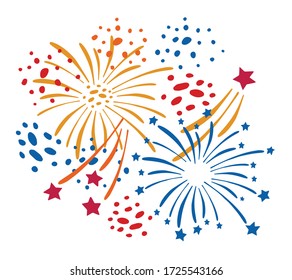 Composition with different cartoon fireworks. Hand drawn vector sketch illustration
