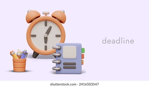 Composition with different office supplies. Concept of deadline