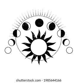 composition of different phases of the moon and shining sun