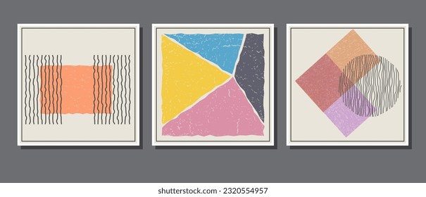 The composition of distorted geometric shapes. A collection of posters or paintings in a minimalist style. Layout of interior design, prints and creative ideas