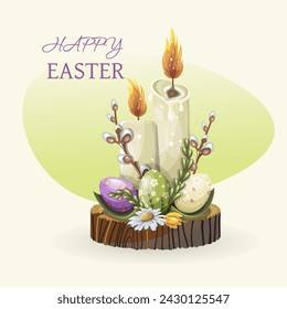 Composition of Easter eggs and candles. Hand drawing. Vector.