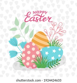 Composition of Easter eggs. Vector illustration. Suitable for greeting cards, posters, invitations.