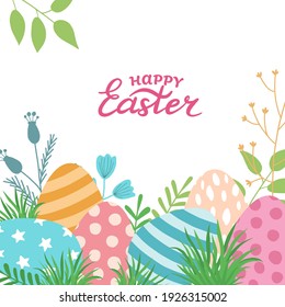 Composition of Easter eggs. Vector illustration. Suitable for greeting cards, posters, invitations.