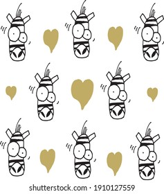Composición de ocho cebras y siete corazones verdes sobre fondo blanco.