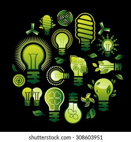 Composition with electricity symbols in a shape of circle