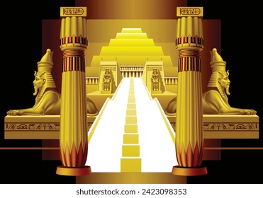 Composition with elements of ancient Egyptian architecture on a black background