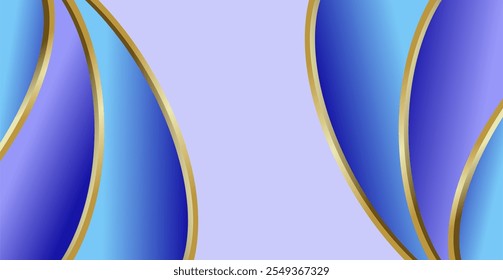 composition of empty space in blue gradations with gold curved lines as background design inspiration for graphic visual arts or decorative designs in applied arts