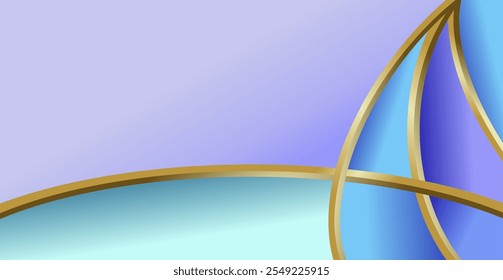 composition of empty space in blue and purple gradations with gold curved lines as background design inspiration for graphic visual arts or decorative designs in applied arts