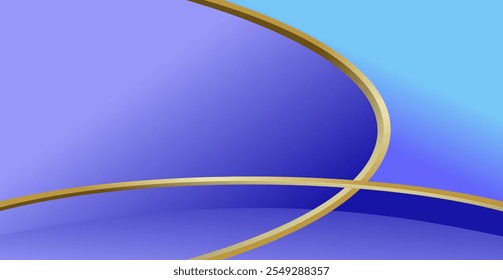 composition of empty space in blue and purple gradations with gold curved lines as background design inspiration for graphic visual arts or decorative designs in applied arts