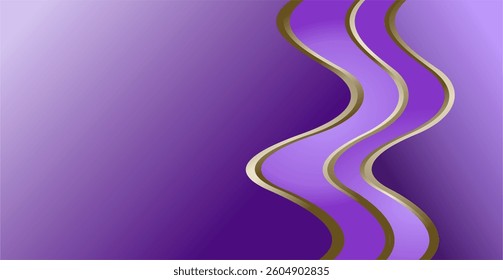 composition of empty space, curved lines and geometric abstract fields with gradations of gold and purple as background inspiration for visual communication design