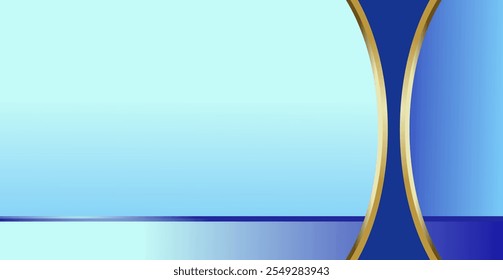 A composition of empty space in gradient blue with gold curved lines as background design inspiration for graphic visual arts or decorative designs in applied arts