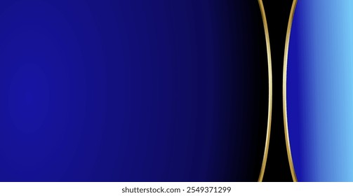 A composition of empty space in gradient blue with gold curved lines as background design inspiration for graphic visual arts or decorative designs in applied arts