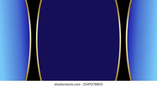 A composition of empty space in gradient blue with gold curved lines as background design inspiration for graphic visual arts or decorative designs in applied arts