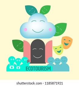 Composition of environmental and touristic outline flat icons. Ecotourism concept. Vector illustration.