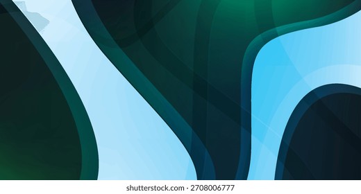 Una composición con Formas curvas de color azul claro sobre un fondo verde oscuro, creando un diseño abstracto.