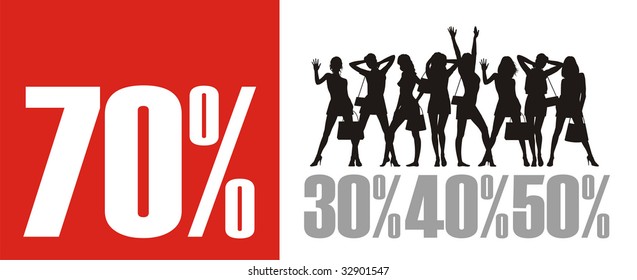 Composition with female silhouettes and percent. In the top part of a composition female figures are located. Under them different percent.