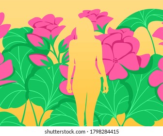 Composición de la feminidad con la ilustración digital de las flores