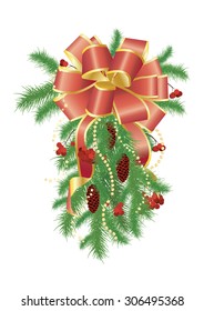 The composition of fir branches with cones, berries and bow
