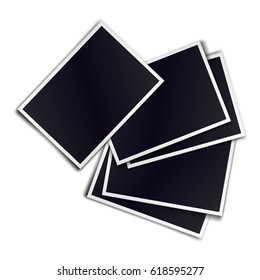 Composition of five blank realistic black photo frames on white background. Mockups for design. Vector illustration