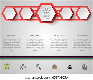 Composition of five hexagons with place for you text. Modern infographics. Business design.