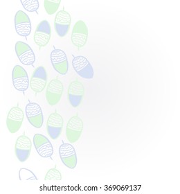 Composition of floral  pattern, doodles, acorns, zigzag, spots, hole, vertical. Hand drawn.