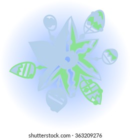Composition of floral  pattern, doodles,leaves, branches,  stylized flower, star,zigzag,spots, hole  . Hand drawn.