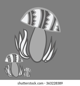 Composition of floral  pattern, doodles,leaves,stylized mushrooms,zigzag,spots, hole  . Hand drawn.