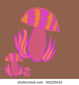 Composition of floral  pattern, doodles,leaves,stylized mushrooms,zigzag,spots, hole  . Hand drawn.
