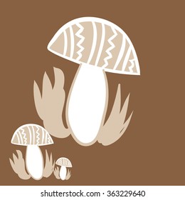 Composition of floral  pattern, doodles,leaves,stylized mushrooms,zigzag,spots, hole  . Hand drawn.