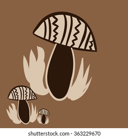 Composition of floral  pattern, doodles,leaves,stylized mushrooms,zigzag,spots, hole  . Hand drawn.