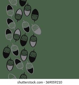 Composition of floral seamless pattern, doodles, acorns, zigzag, spots, hole, vertical. Hand drawn.