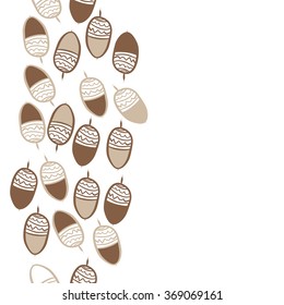 Composition of floral seamless pattern, doodles, acorns, zigzag, spots, hole, vertical. Hand drawn.