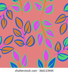 Composition of  floral seamless pattern, doodles,branches,leaves. Hand drawn.