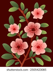 Una composición de ramas florecientes de un árbol de melocotón con flores rosadas