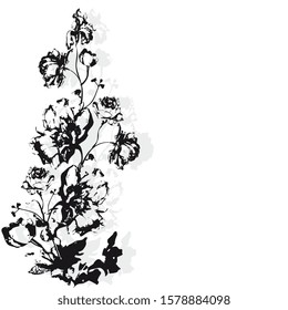 Composition of flowers in black and white, handmade on a white background