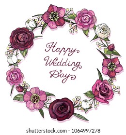 composition of flowers in a circle, congratulations on the wedding