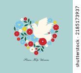 Composition with flowers and dove, Peace Concept, War in Ukraine. Vector illustration in flat style