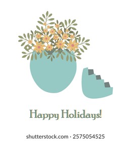 Composition with flowers inside an shell egg.Happy holidays
