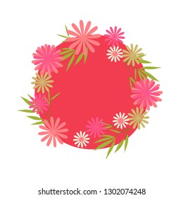 Composition of flowers, red and green, white background, flat style, vector illustration