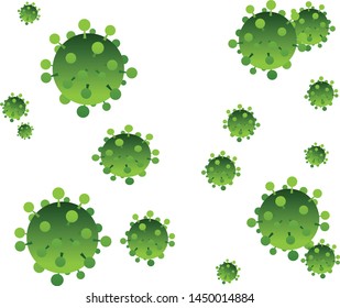 Composition of flying cells of influenza virus. Vector image Isolated on white background.