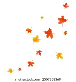 Composition of flying maple leaves. Autumn background. Background with orange maple leaves in flat style. 