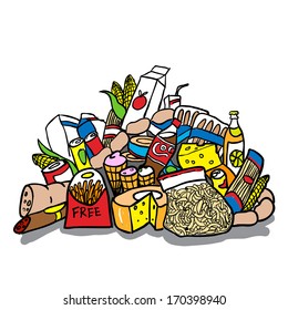 Composition with food products isolated on white.