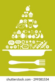 Composition with food silhouettes in a shape of food pyramid.