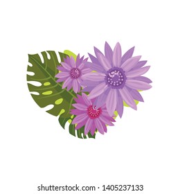 Composition in the form of heart of colors and large leaf. Vector illustration on white background.
