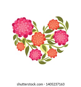 Composition in the form of heart with red color. Vector illustration on white background.