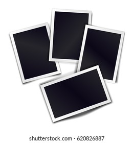 Composition of four blank vintage photo frames on white background. Template for design. Vector illustration