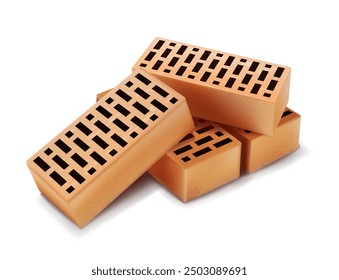 Composition of four orange bricks on a white background. Vector illustration.