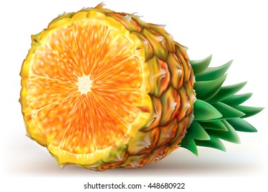 Composition fruits of pineapple with orange. Vector illustration