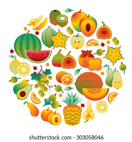 Composition with fruits in a shape of circle.