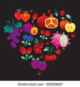 Composition with fruits in a shape of heart.